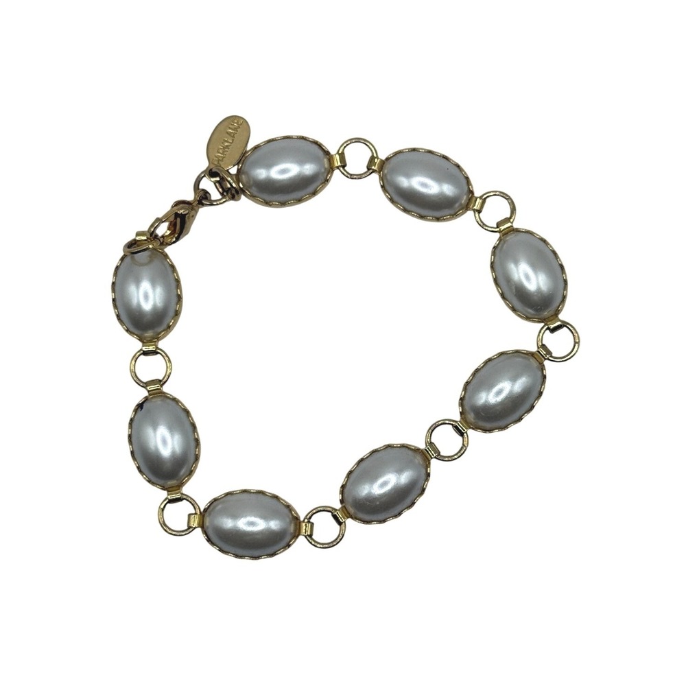 Vintage Regency Glamour Faux Pearl Gold Tone Link Bracelet from Park Lane